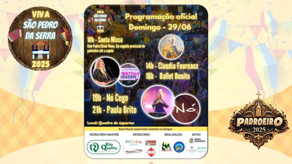 PROGRAMAÇÃO DOMINGO FESTA DO PADROEIRO 2025